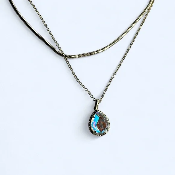 Kendra Scott Double Layered Gold Chain Necklace with Iridescent Pendant - Picture 6 of 8